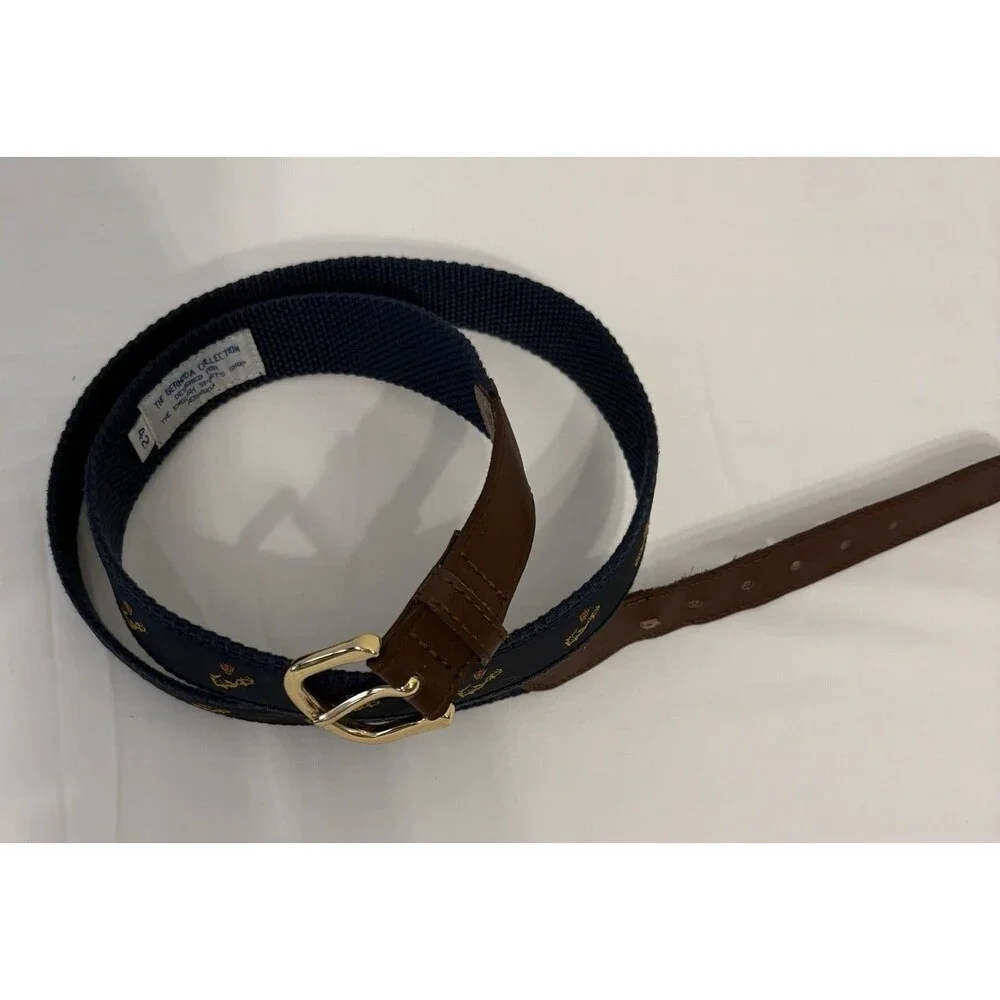 English Sports Shop Bermuda Mens Blue Canvas Crown Nautical Leather Belt Size 42
